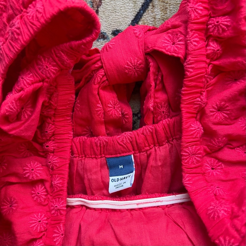 Old Navy Red pink vibrant milkmaid  Mini Sundress, size M, NWT - Picture 6 of 6
